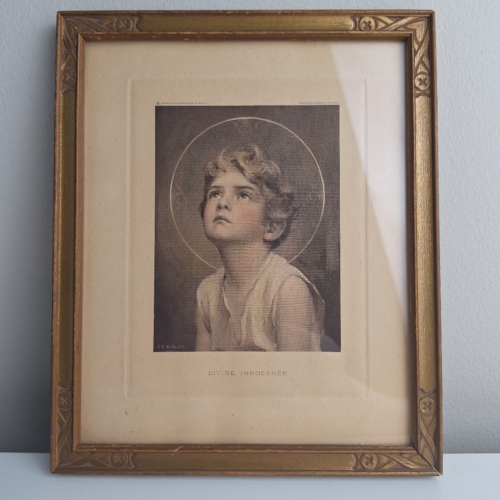 Vintage Divine Innocence Jesus As A Child Framed Print Emery Bird Thayer Co KCMO